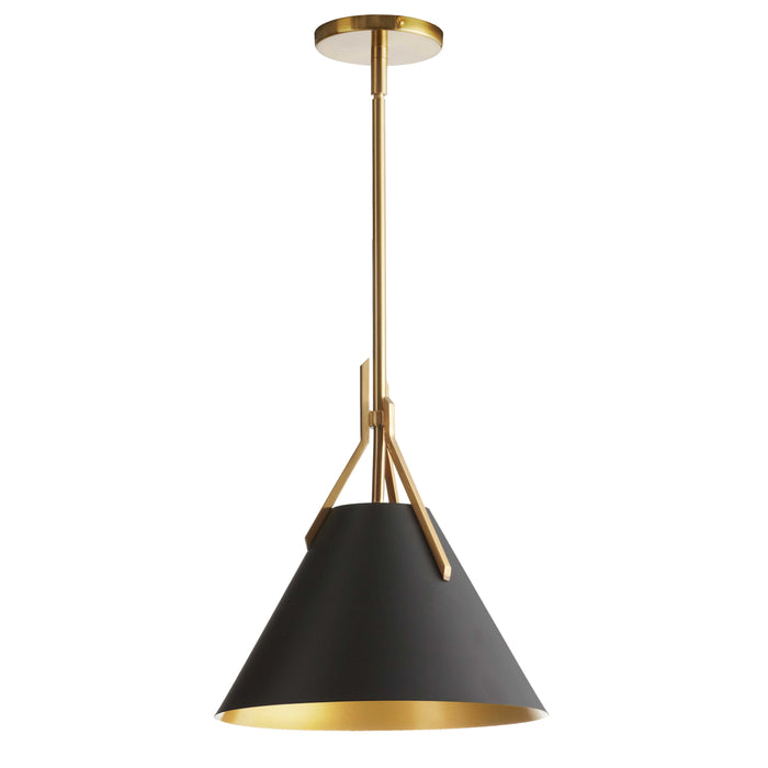 Nicole 1 Light Pendant - Aged Brass - Black/Gold Metal Shade