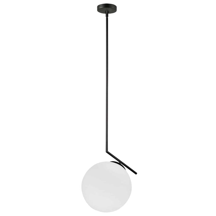 Orion 1 Light Pendant - Matte Black - Opal White Glass