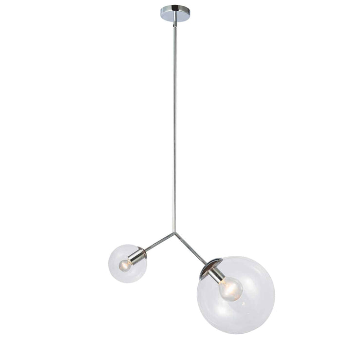 Orion 2 Light Pendant - Polished Chrome Finish - Clear Glass