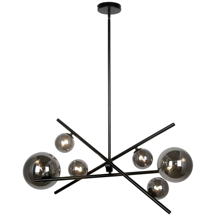 Pamela 6 Light Horizontal Chandelier - Matte Black - Smoked Glass