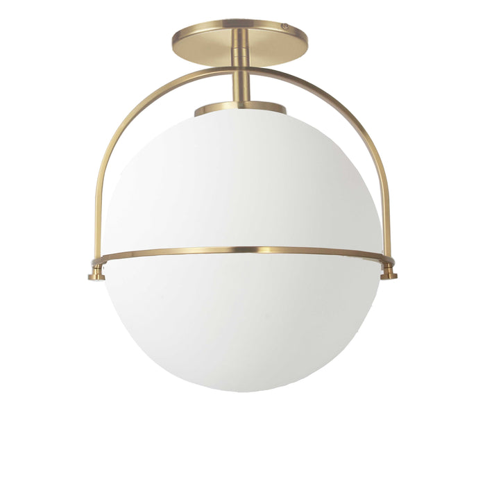 Paola 1 Light Semi-Flush Mount - Aged Brass - White Opal Glass