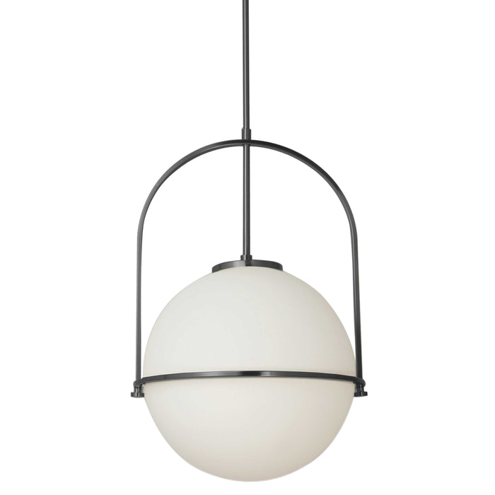 Paola 1 Light Pendant - Large - Matte Black - White Opal Glass