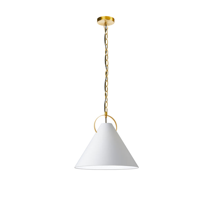 Princeton 1 Light Pendant - 16" dia - Aged Brass - Finish - White Shade