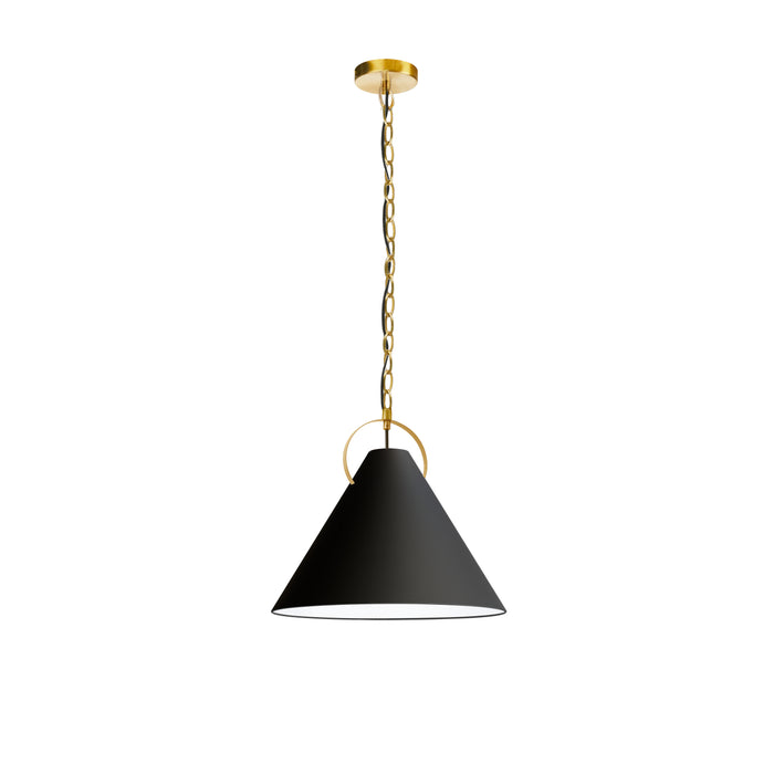 Princeton 1 Light Pendant - 16" dia - Aged Brass - Finish - Black Shade