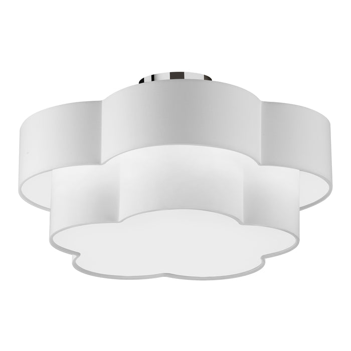 Phlox 3 Light Flush Mount - Large - Polished Chrome - White Shade