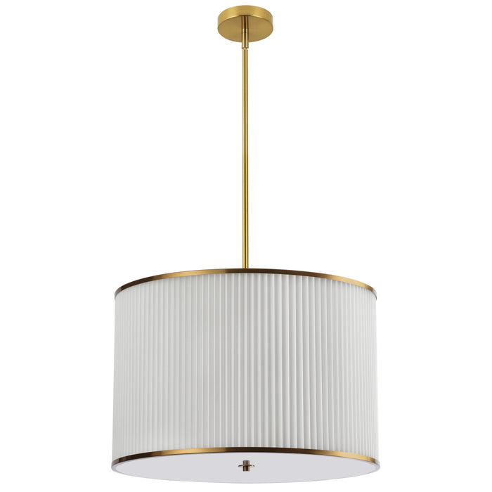 Prudy 4 Light Pendant - Aged Brass - White Pleated Shade