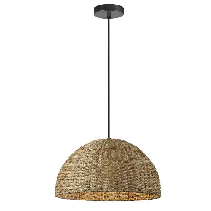 Pourel 1 Light Pendant - Matte Black Finish - Natural Shade