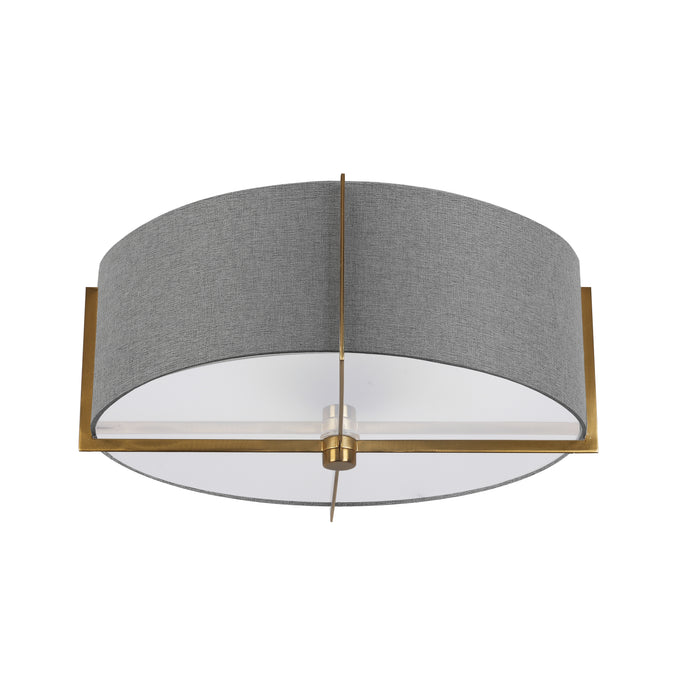 Preston 3 Light Semi-Flush Mount - Aged Brass - Grey Shade