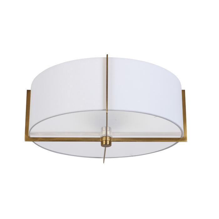 Preston 3 Light Semi-Flush Mount - Aged Brass - White Shade