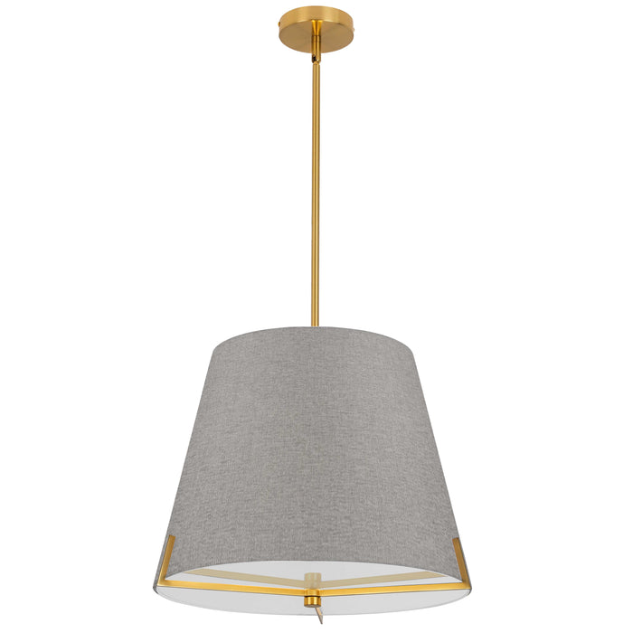 Preston 4 Light Pendant - 19" dia - Aged Brass - Grey Fabric shade