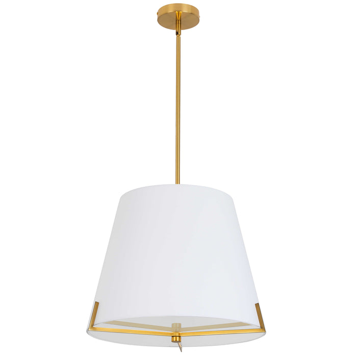 Preston 4 Light Pendant - 19" dia - Aged Brass - White Fabric shade