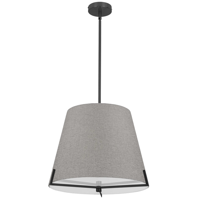 Preston 4 Light Pendant - 19" dia - Matte Black - Grey Fabric shade