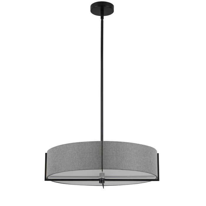 Preston 4 Light Pendant - 21" dia - Matte Black - Grey Shade