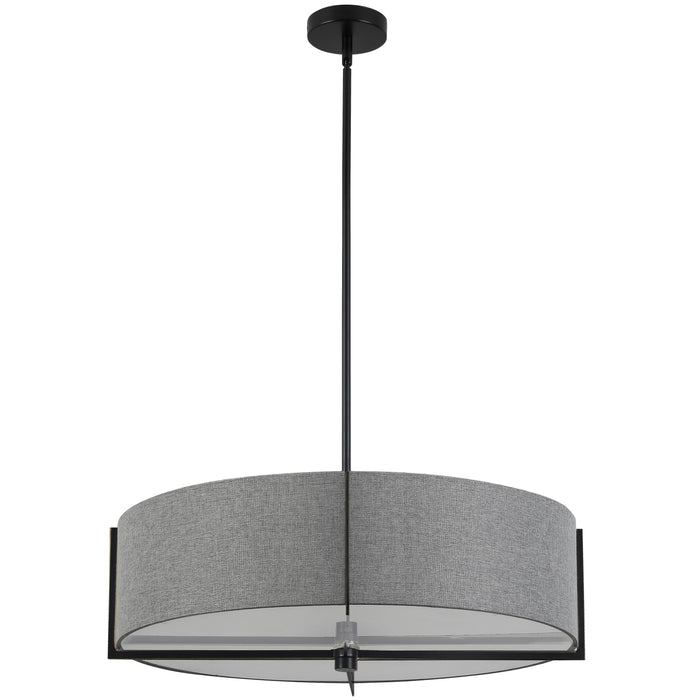 Preston 4 Light Pendant - 26" dia - Matte Black - Grey Shade