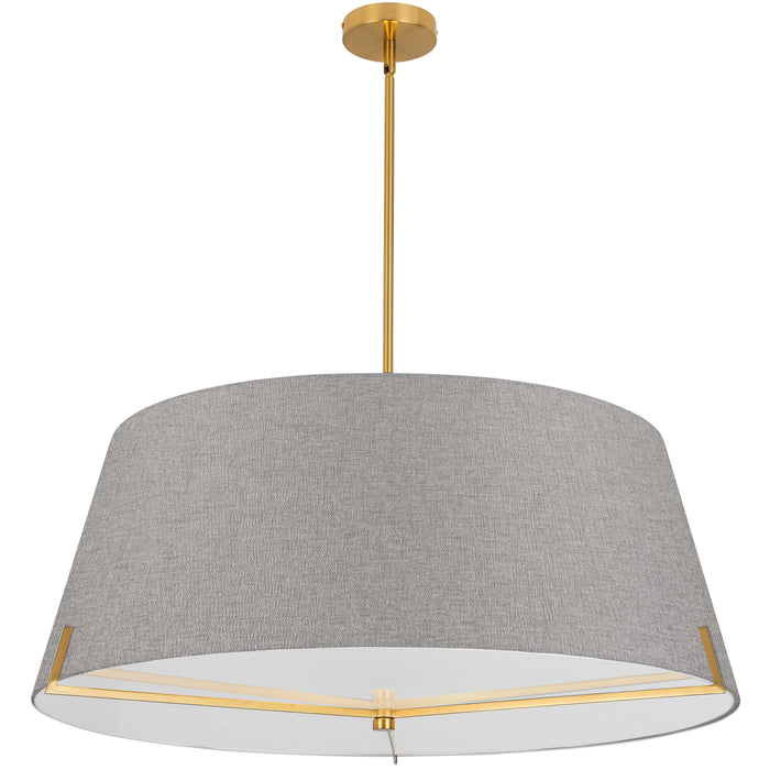 Preston 4 Light Pendant - 33" dia - Aged Brass - Grey Fabric shade