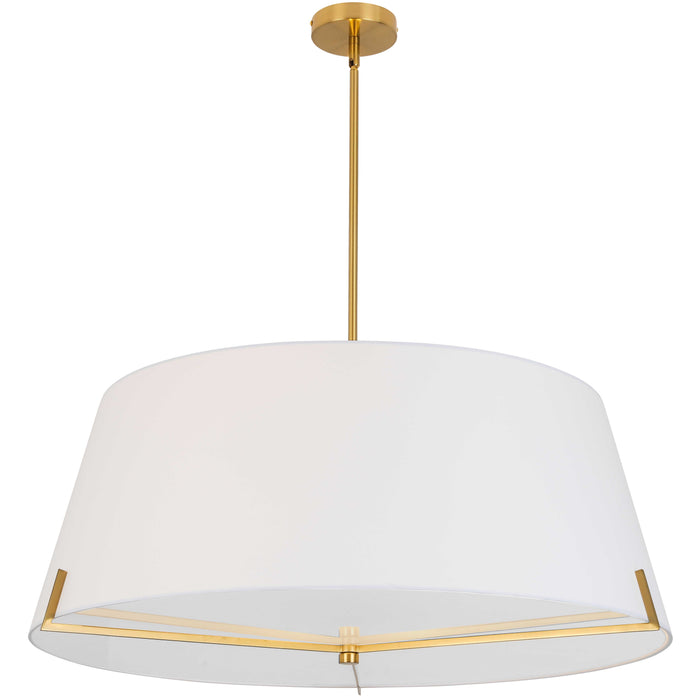 Preston 4 Light Pendant - 33" dia - Aged Brass - White Fabric shade