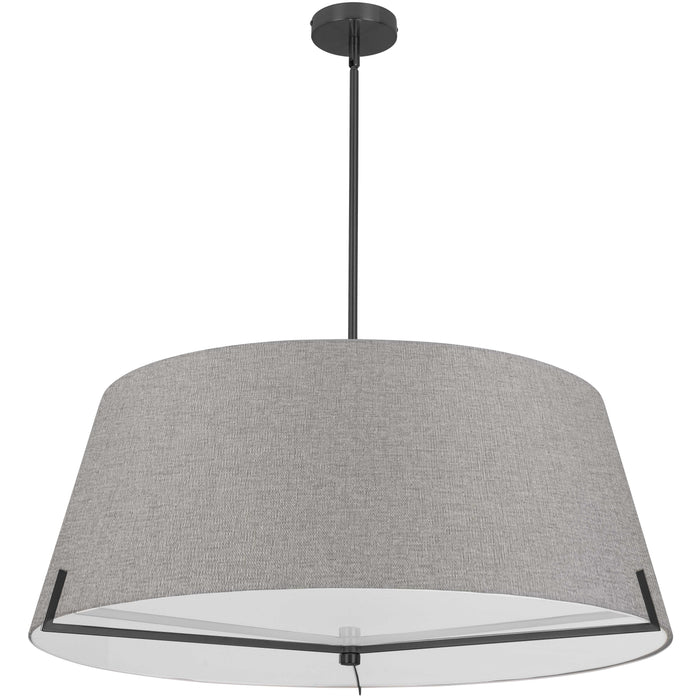 Preston 4 Light Pendant - 33" dia - Matte Black - Grey Fabric shade