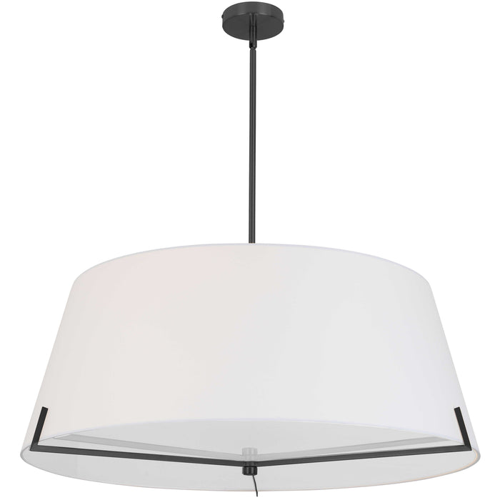 Preston 4 Light Pendant - 33" dia - Matte Black - White Fabric shade