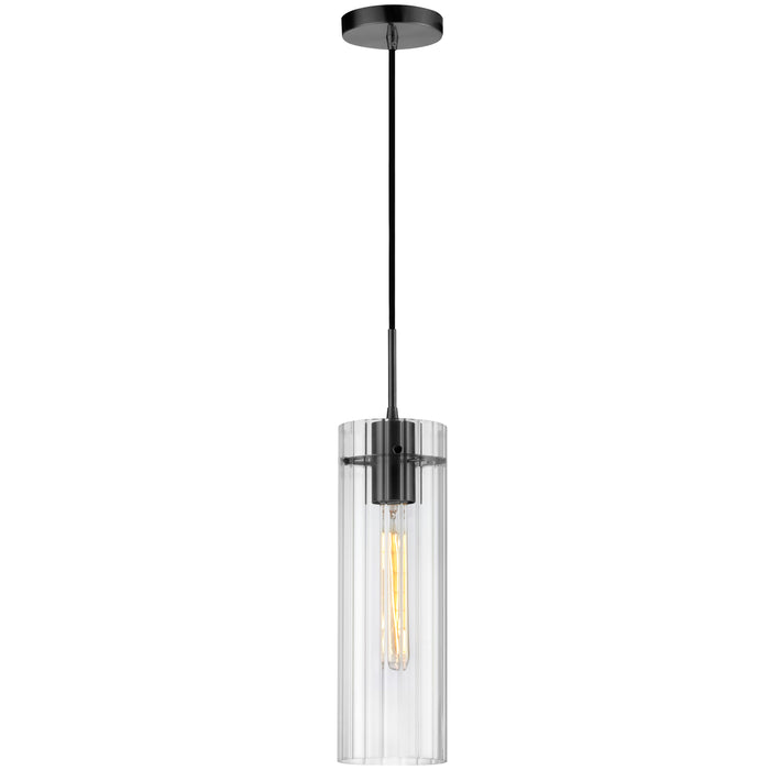 Patia 1 Light Pendant - Matte Black - Clear Fluted Glass