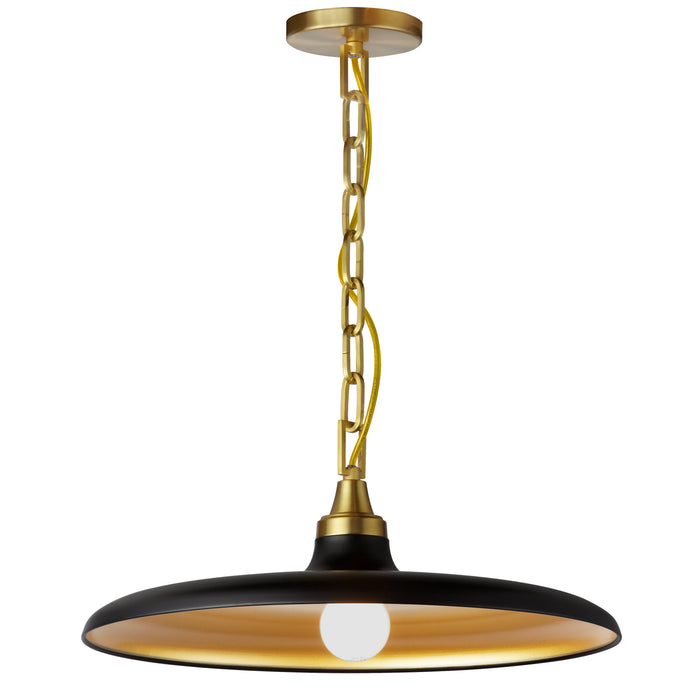 Quentin 1 Light Pendant - Aged Brass - Matte Black/Gold Shade