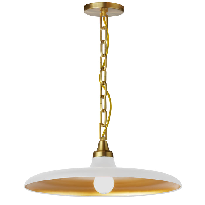 Quentin 1 Light Pendant - Aged Brass - Matte White/Gold Shade