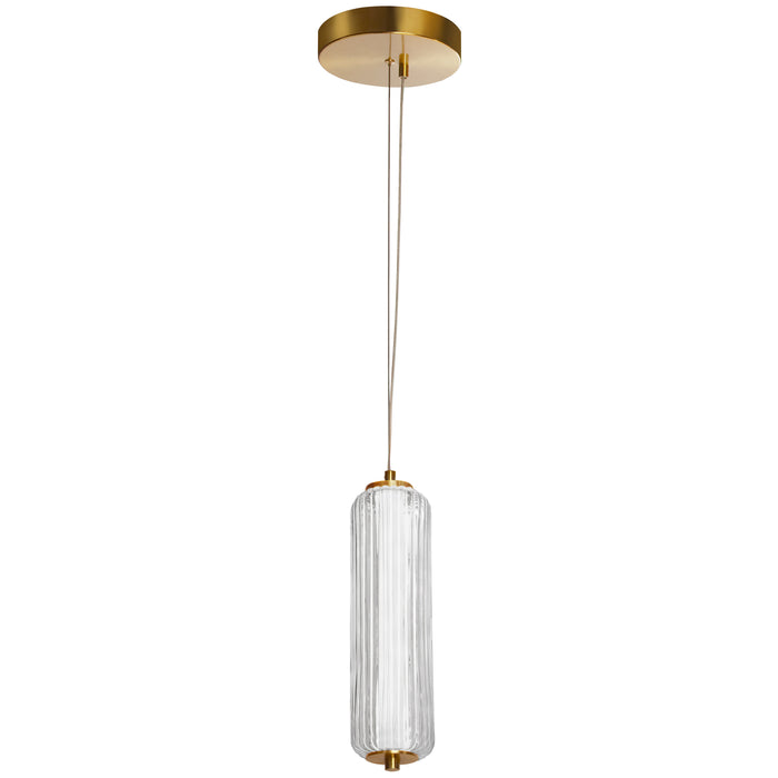 Ramona LED Pendant - 10W - Aged Brass - Clear Fluted Glass