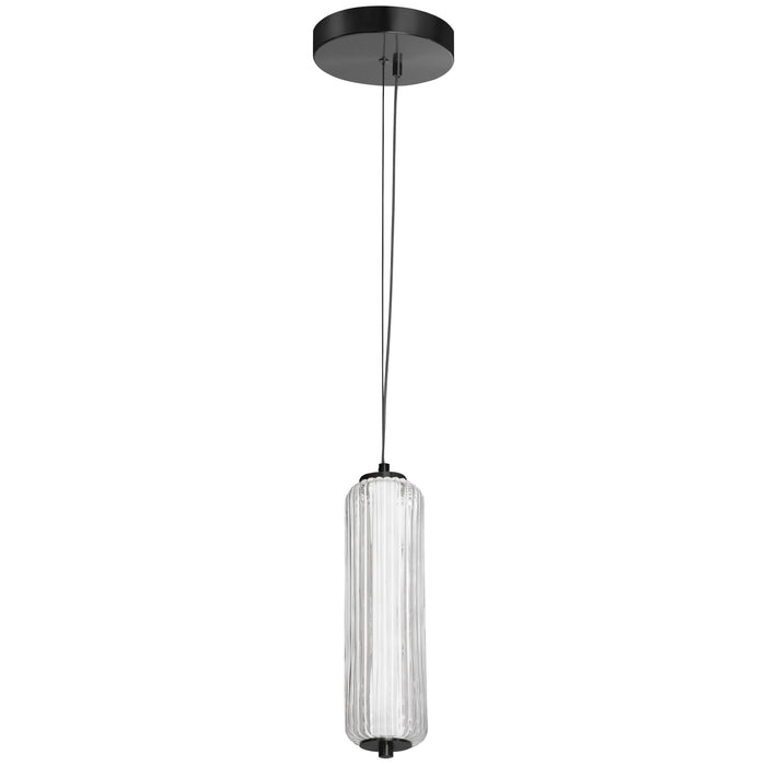 Ramona LED Pendant - 10W - Matte Black - Clear Fluted Glass