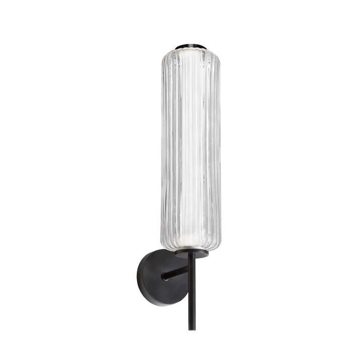 Ramona LED Wall Sconce - 10W - Matte Black - Clear Fluted Glass