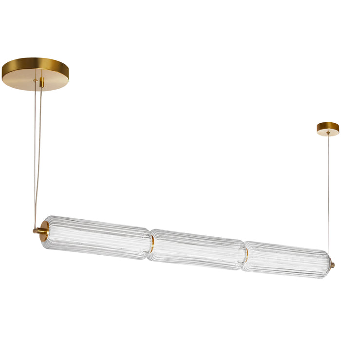 Ramona LED Horizontal Pendant - 30W - Aged Brass - Clear Fluted Glass