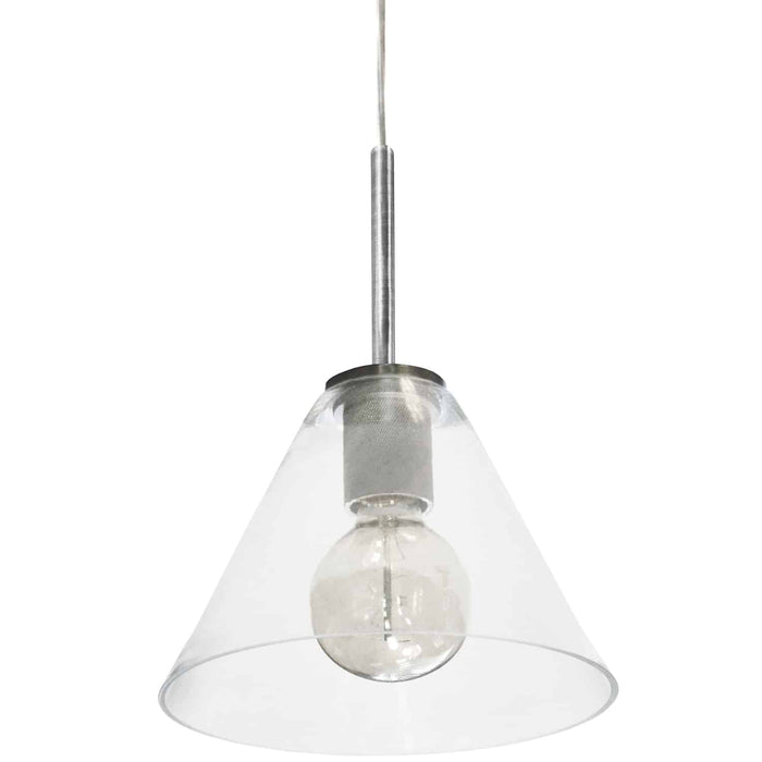 Roswell 1 Light Pendant - Large - Satin Chrome - Clear Glass