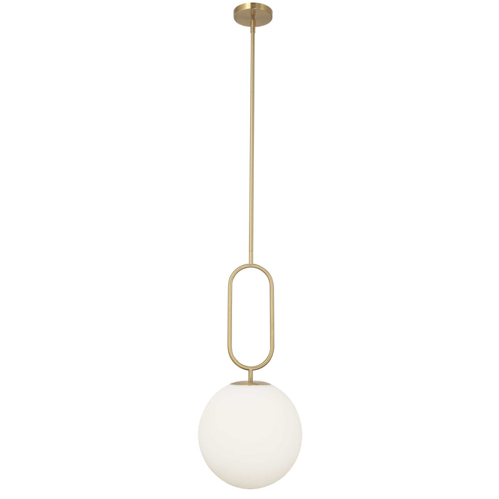 Simone 1 Light Pendant - Aged Brass - White Opal Glass