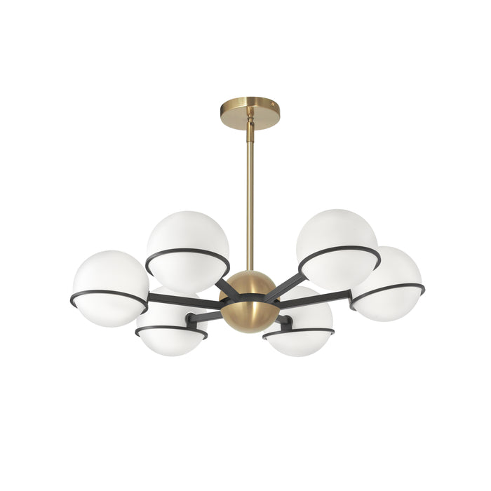 Sofia 6 Light Chandelier - Matte Black/Aged Brass - White Opal Glass