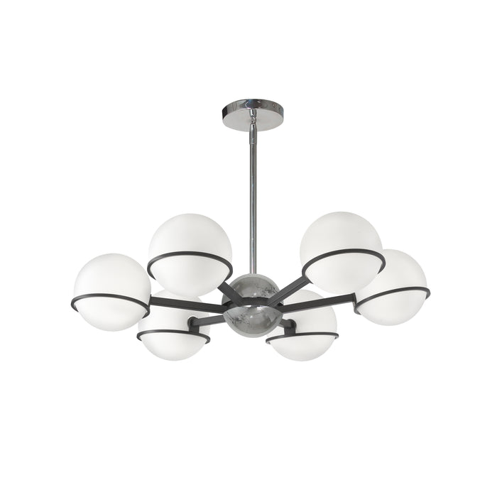 Sofia 6 Light Chandelier - Matte Black/Polished Chrome - White Opal Glass