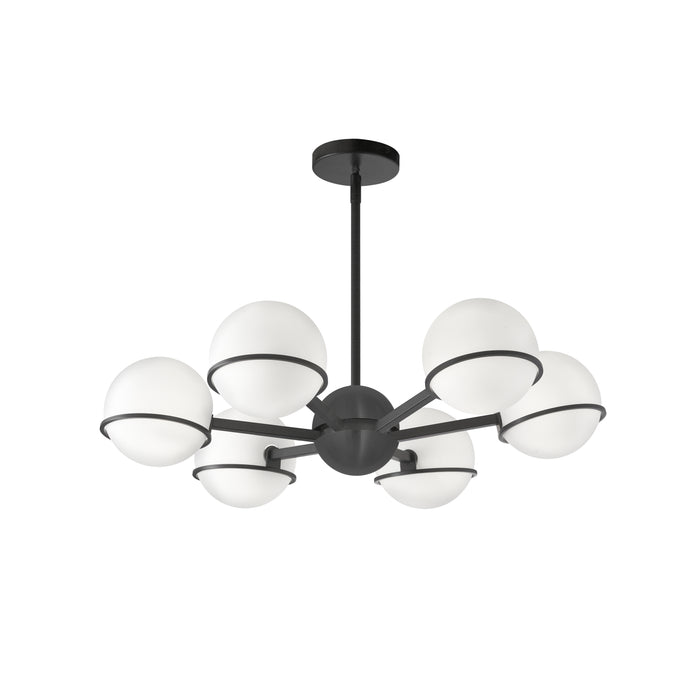 Sofia 6 Light Chandelier - Matte Black - White Opal Glass