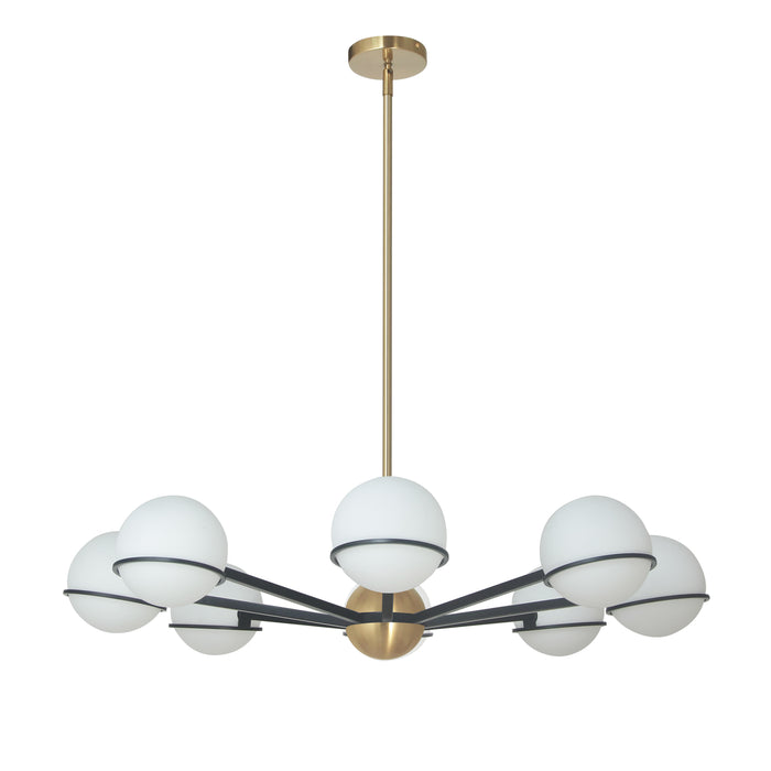 Sofia 8 Light Chandelier - Matte Black/Aged Brass - White Opal Glass