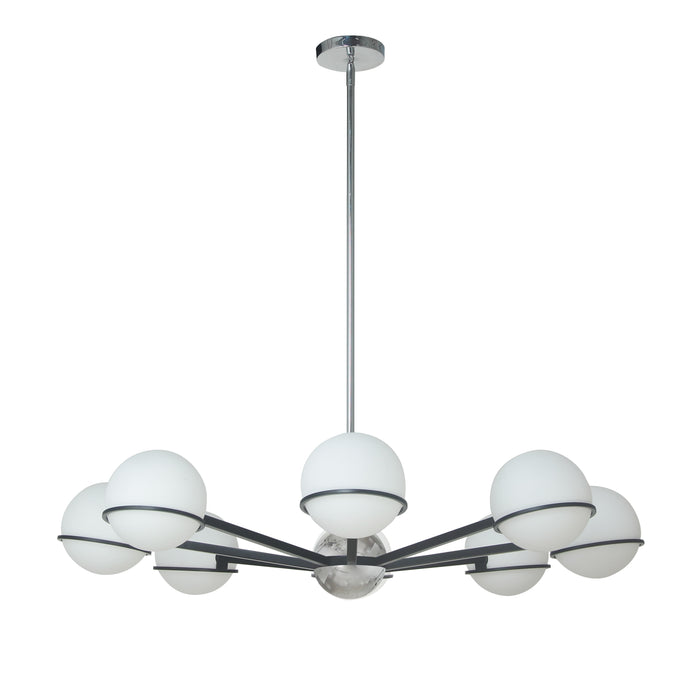 Sofia 8 Light Chandelier - Matte Black/Polished Chrome - White Opal Glass