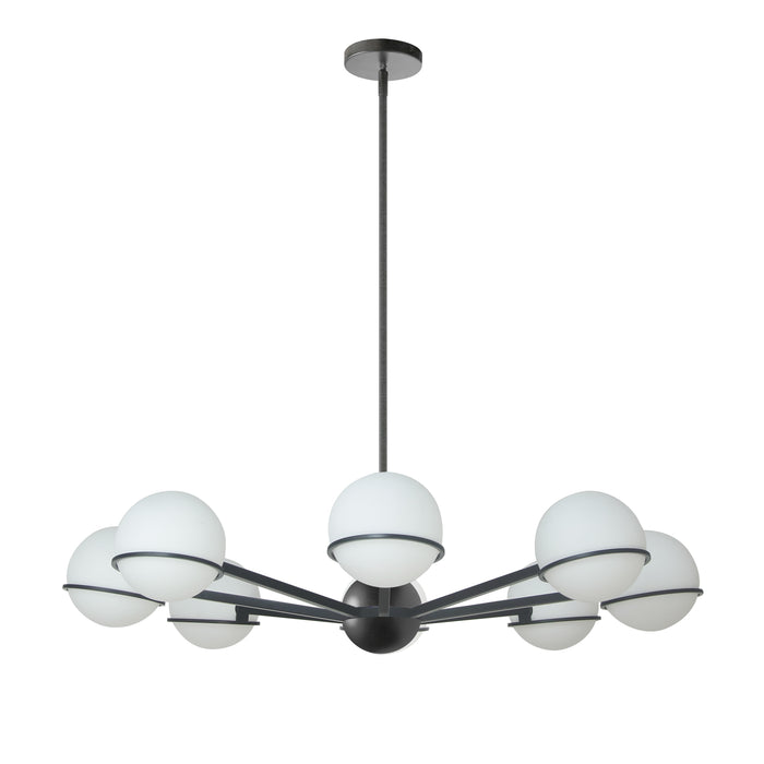 Sofia 8 Light Chandelier - Matte Black - White Opal Glass