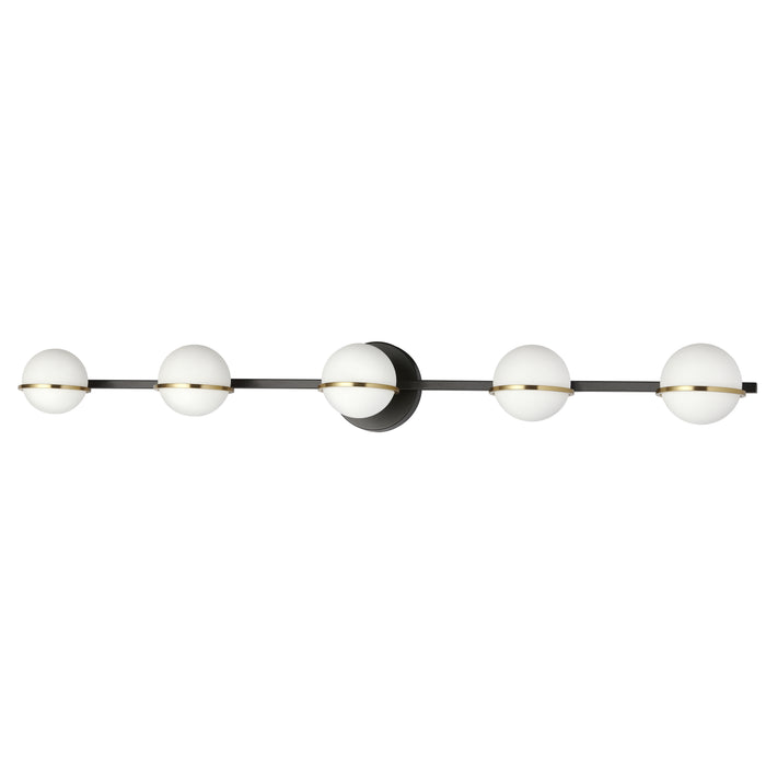 Sofia 5 Light Vanity Light - Matte Black/Aged Brass - White Opal Glass