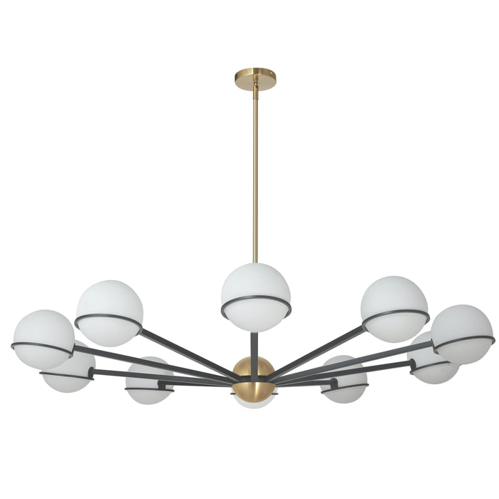 Sofia 10 Light Chandelier - Matte Black/Aged Brass - White Opal Glass