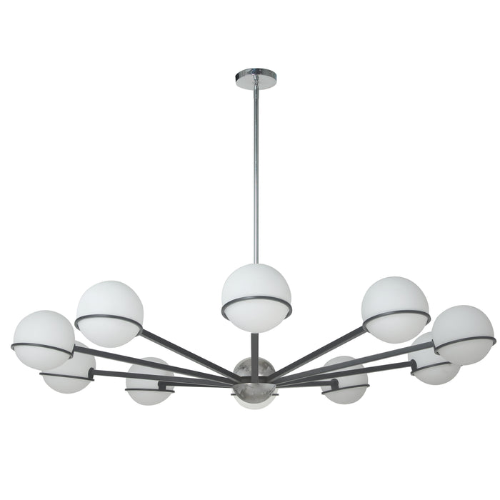 Sofia 10 Light Chandelier - Matte Black/Polished Chrome - White Opal Glass