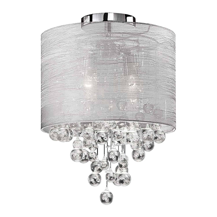 Tahnee 2 Light Crystal Flush Mount - Polished Chrome - Silver/Grey Organza Shade