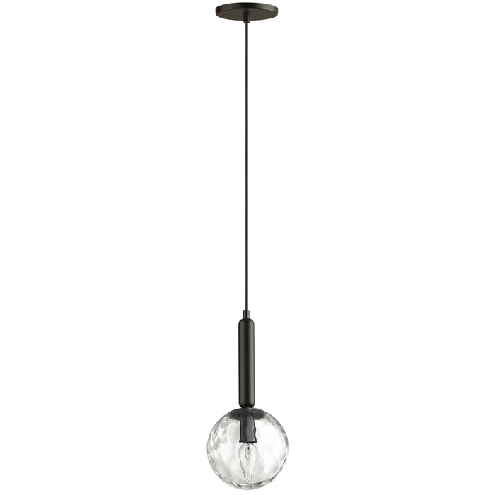 Tara 1 Light Pendant - Matte Black - Clear Hammered Glass