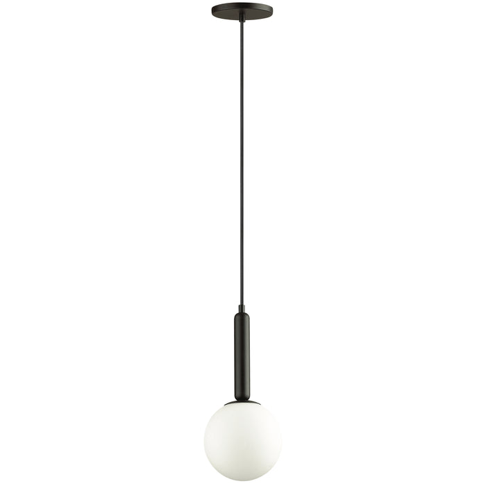 Tara 1 Light Pendant - Matte Black - White Glass