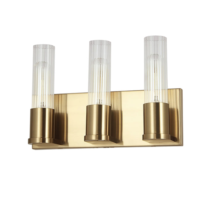 Tube 3 Light Vanity Light - Aged Brass - Clear Fluted Glass