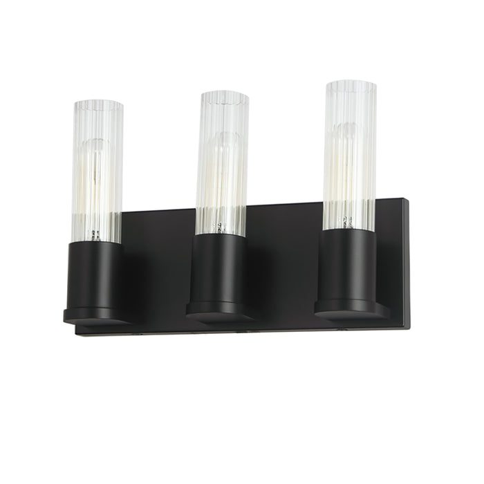 Tube 3 Light Vanity Light - Matte Black - Clear Fluted Glass