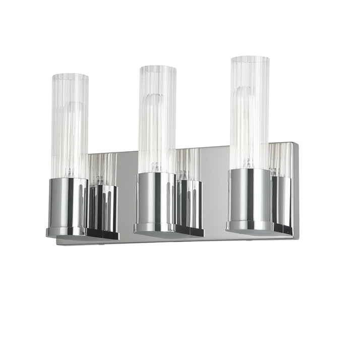 Tube 3 Light Vanity Light - Polished Chrome - Clear Fluted Glass