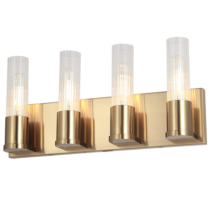 Tube 4 Light Vanity Light - Aged Brass - Clear Fluted Glass