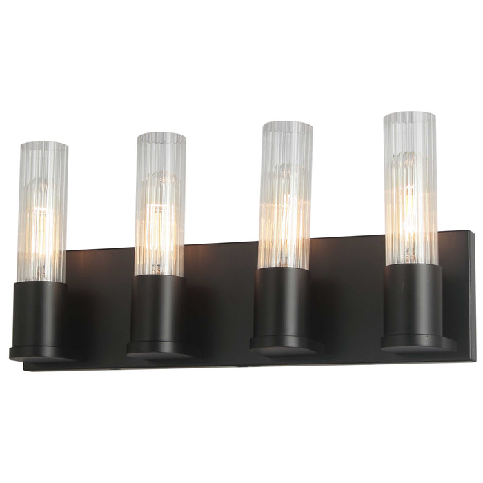 Tube 4 Light Vanity Light - Matte Black - Clear Fluted Glass