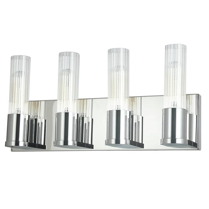 Tube 4 Light Vanity Light - Polished Chrome - Clear Fluted Glass