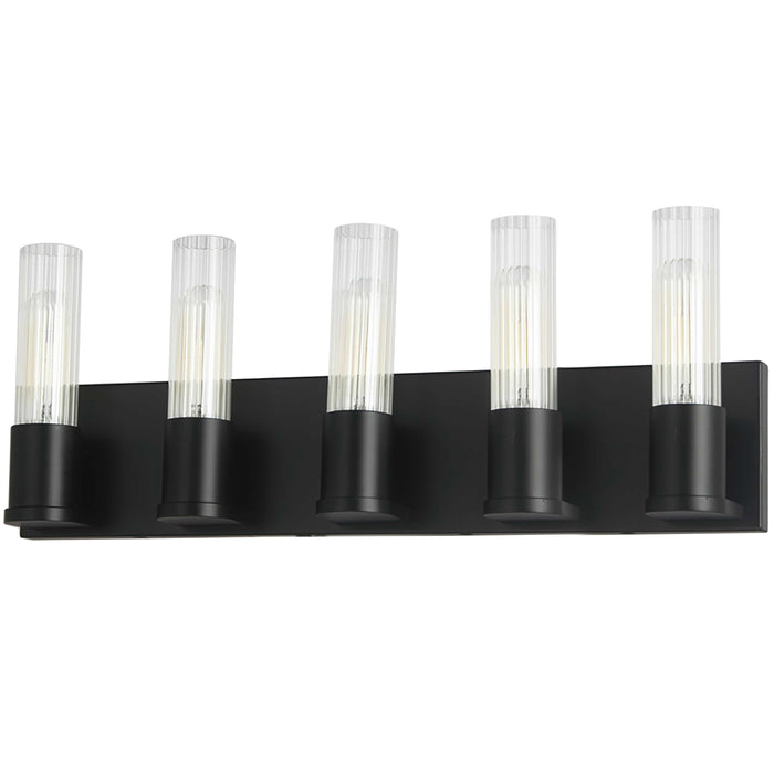 Tube 5 Light Vanity Light - Matte Black - Clear Fluted Glass